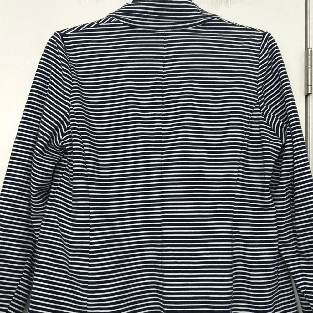 Talbots Navy White Breton Stripe Cotton Knit Blazer 1XP Nautical Preppy Coastal